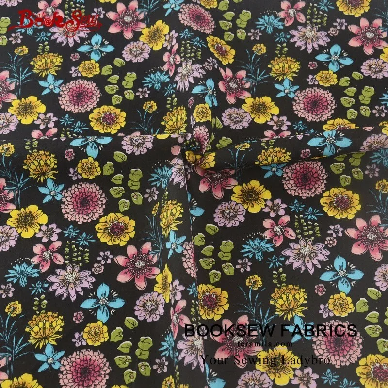 Тканевый поплин Booksew из 100% хлопка цветочный дизайн черный толстый материал для