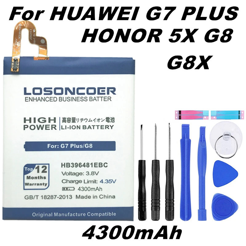 LOSONCOER 4300 мАч HB396481EBC аккумуляторная батарея для телефона huawei ASCEND G7 PLUS HONOR 5X G8 G8X RIO L03-UL00/TL00/AL00
