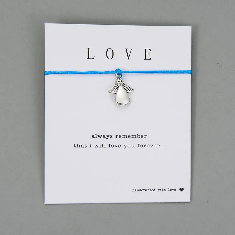 light blue with card 3 шт. любовь Ангел Шарм браслет желаний для влюбленных женщин и детей Lucky красная струна пара браслеты ювелирные изделия подарок - Окраска металла: light blue with card