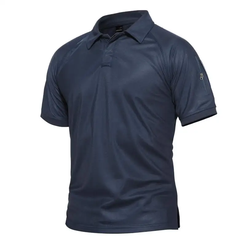 Navy blue Мужские дышащие армейские тактические рубашки поло, военные рубашки, мужские быстросохнущие рубашки поло с коротким рукавом размера плюс 4XL 5XL - Цвет: Navy blue