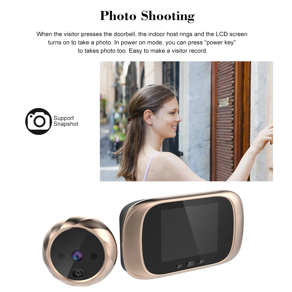 

2.8 inch LCD Color Screen Digital Doorbell 90 Degree Door Eye Doorbell Electronic Peephole Door Camera Viewer Outdoor Door Bell