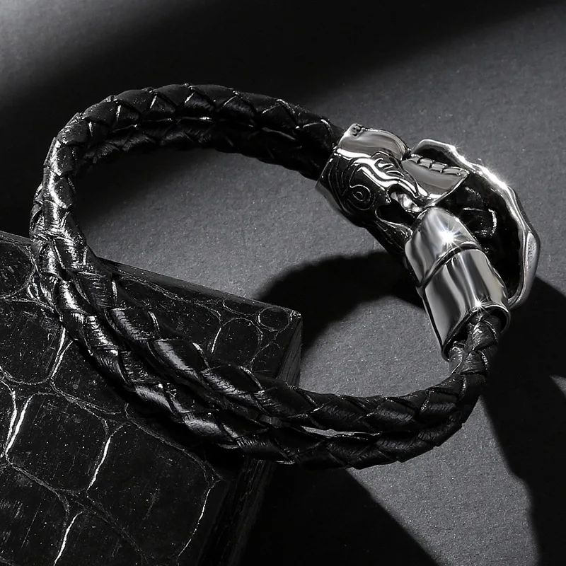 2018 мужские ювелирные изделия панк череп черный плетеный двухрядный браслет из