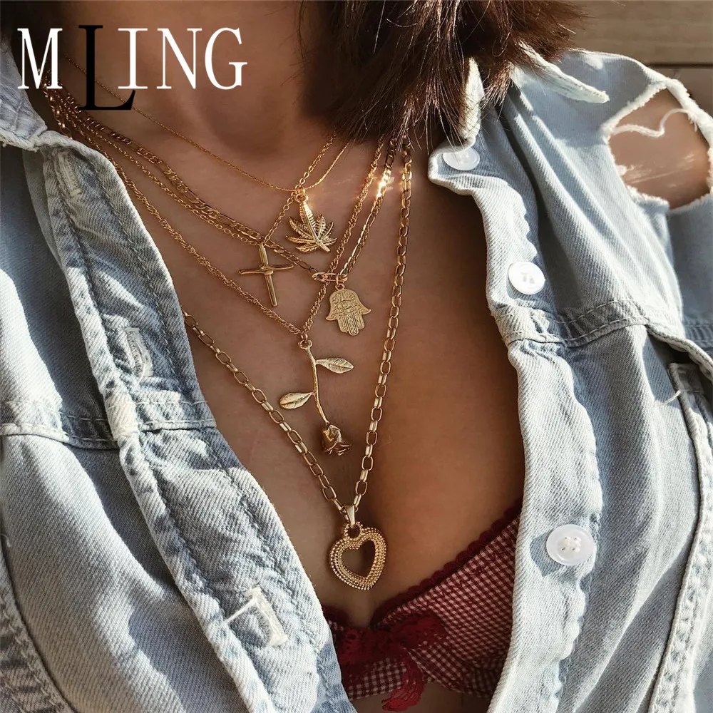 Винтажное Золотое многослойное ожерелье MLING богемное в виде кленового листа с