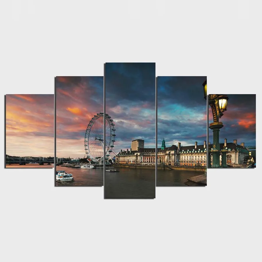 5 шт. HD картина с принтом колесо обозрения и дом Модульная для современной