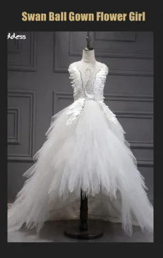Бальное платье с изображением лебедя, Платья с цветочным узором для девочек на свадьбу, белое, розовое, вечернее платье с высокой посадкой для девочек, детские вечерние платья для выпускного вечера