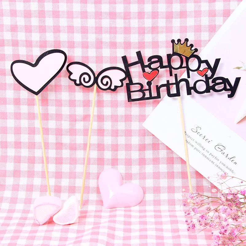 3 шт. розовое письмо с днем рождения торт Топпер Декор сердце крыло Девушки