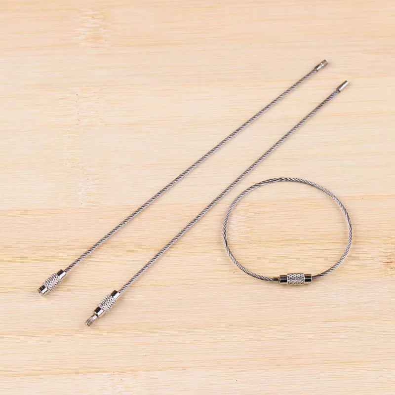 

10pcs 150mm Screw Locking Stainless Steel Wire Keychain Cable Rope Key Keyring Key Chain Rings Hiking Keychains Hanger Pendant
