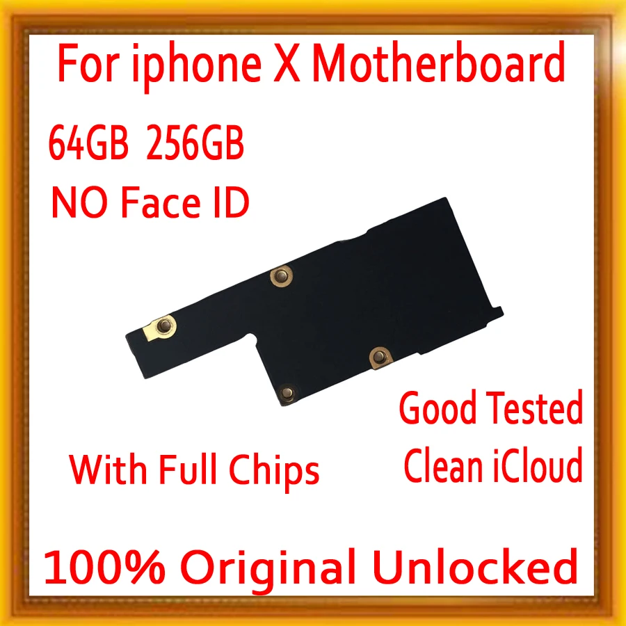 For iPhone X Original Unlocked Motherboard with Face ID / NO Face ID,With Chips For iPhone X MainBoard 64GB 256GB Good Tested