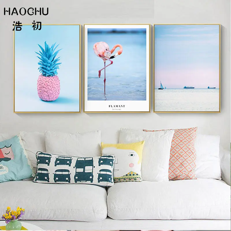 HAOCHU розовая ананас принцесса комната Художественная печать плакат Фламинго