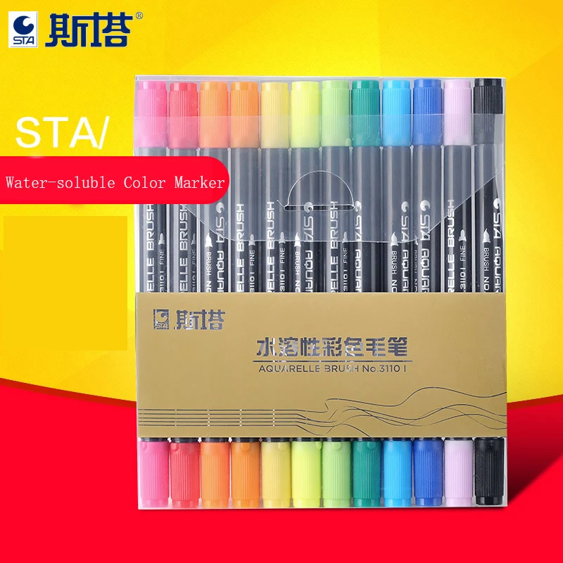 

STA Dual Brush Water based Art Marker Pens with Fineliner Tip 12 24 36 48 Color Set Fine Tip Sketch Marker Pen Aquarelle