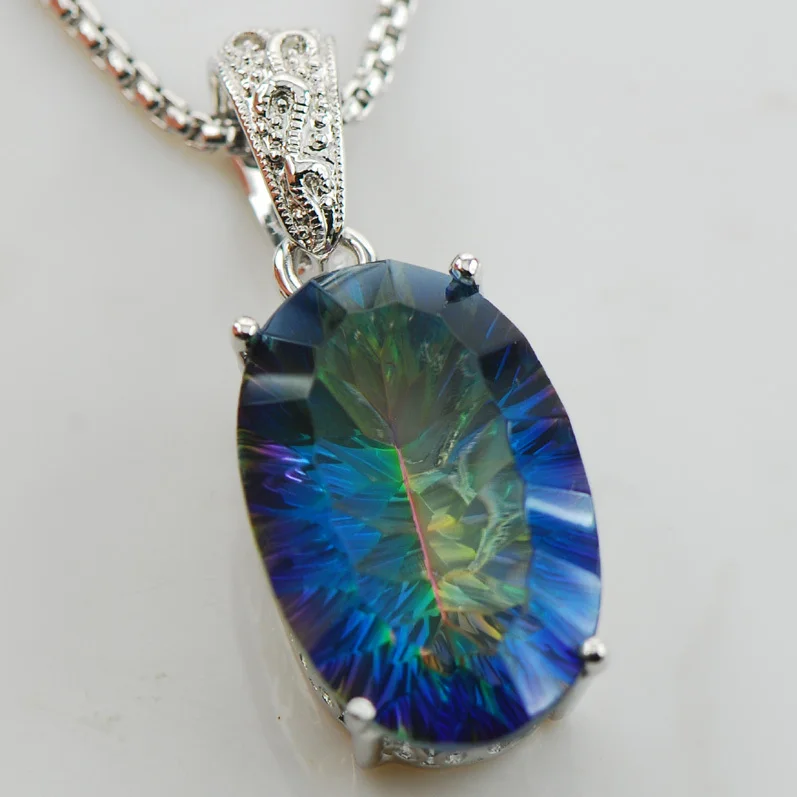 

Огромная вогнутая огранка Радужный кристалл Циркон Серебро 925 пробы кулон TE547