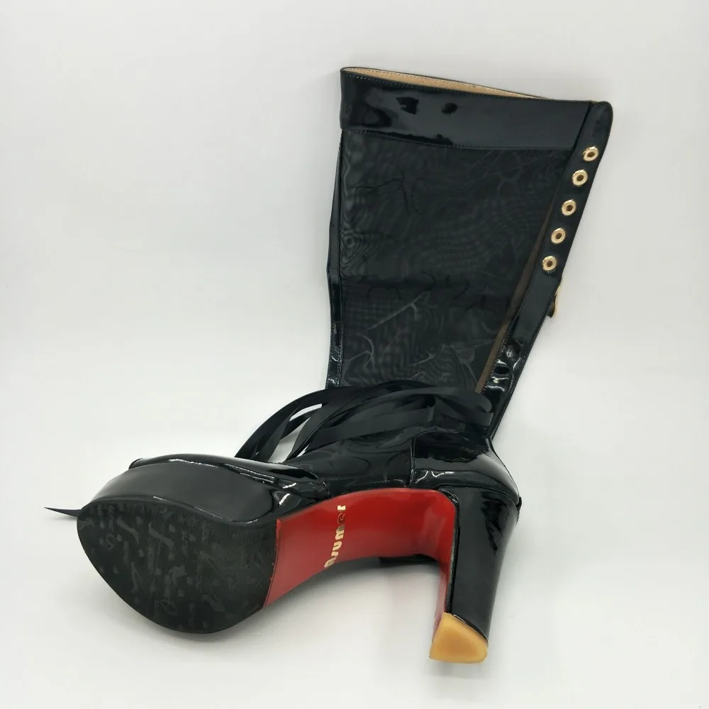 Женские сапоги до колена на платформе с открытым носком размеры 34 44|womens knee high