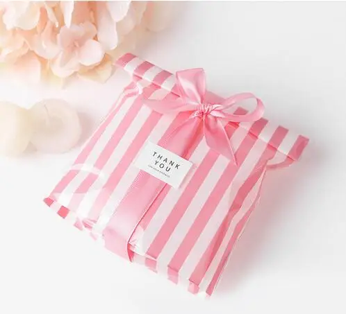 50Pcs Candy Bags Cute Striped Plastic Bag Wedding Birthday Cookie Candy Gift Packaging Bags Party Favors images - 6