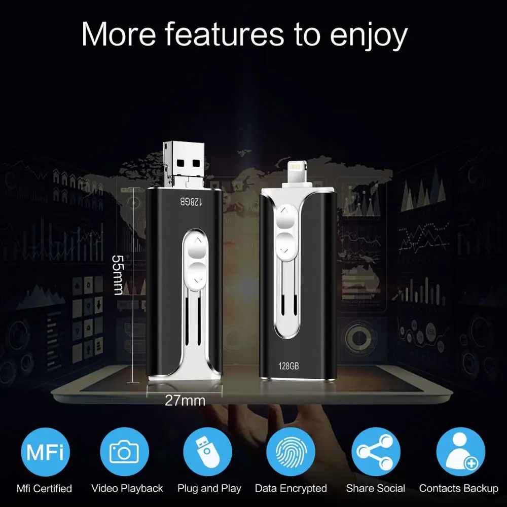 Флеш накопитель для iPhone 3 в 1 освещение флеш USB 0 Флешка 256 Гб карта памяти