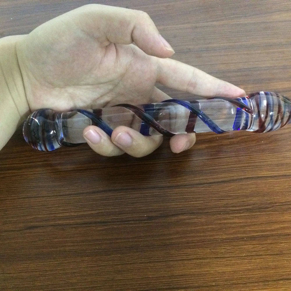 Мой цветной стеклянный фаллоимитатор с двойной головкой имитация кристалла