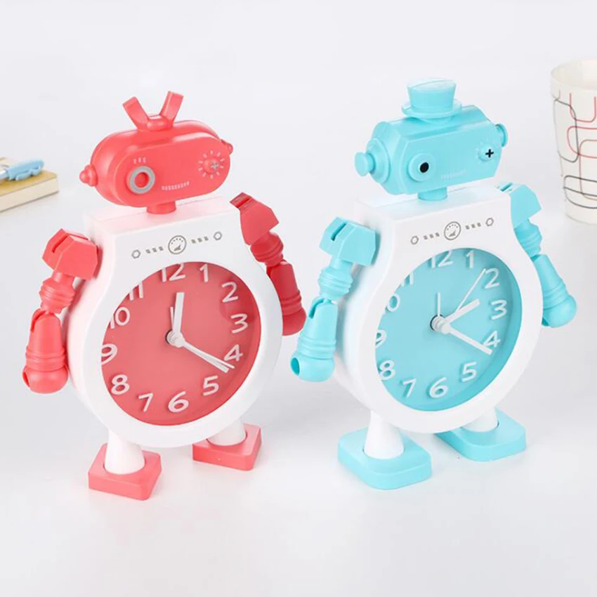 

Cute Robot Shape Alarm Clock Creative Cartoon Robot Small Alarm Clock Bedroom Bedside Table Clock Waking Up Alarm Clocks