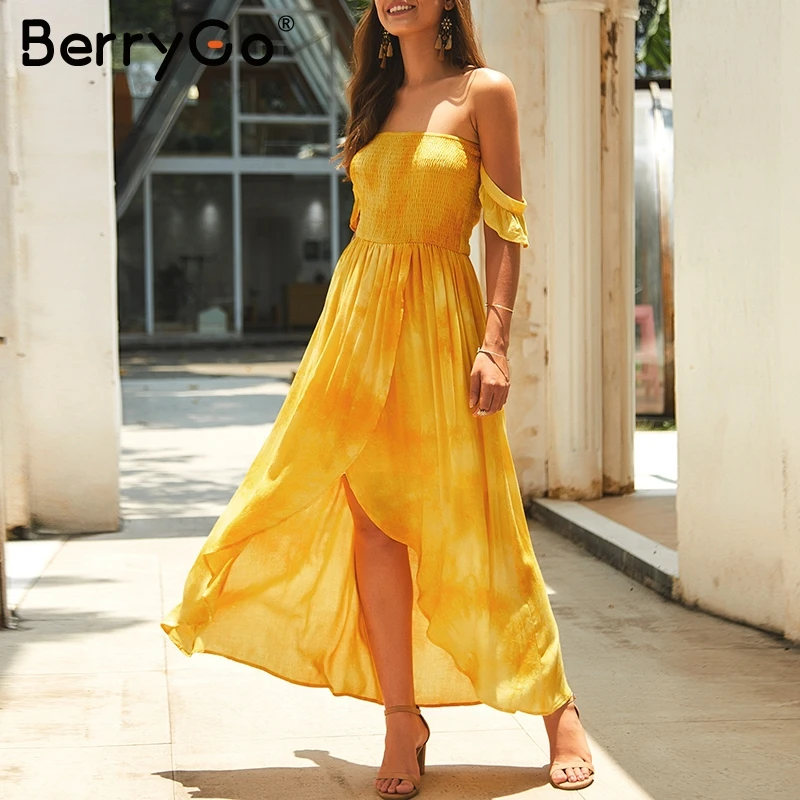 BerryGo Сексуальное Платье макси с открытыми плечами женское праздничное платье