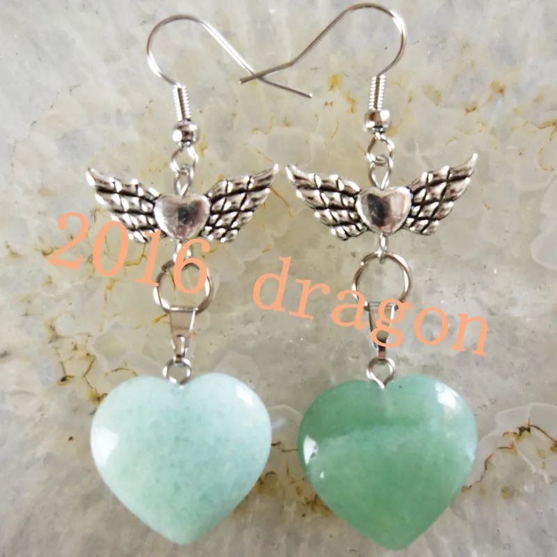 Yuteng пара 20x18x7 мм зеленый авантюрин сердце крыло серьги KL04|silver wings earrings|wings earringstibet
