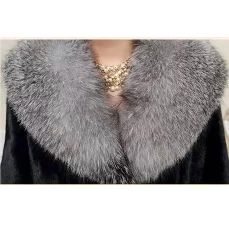 Женская шуба из искусственного меха Длинная зимняя норки с лисьим меховым