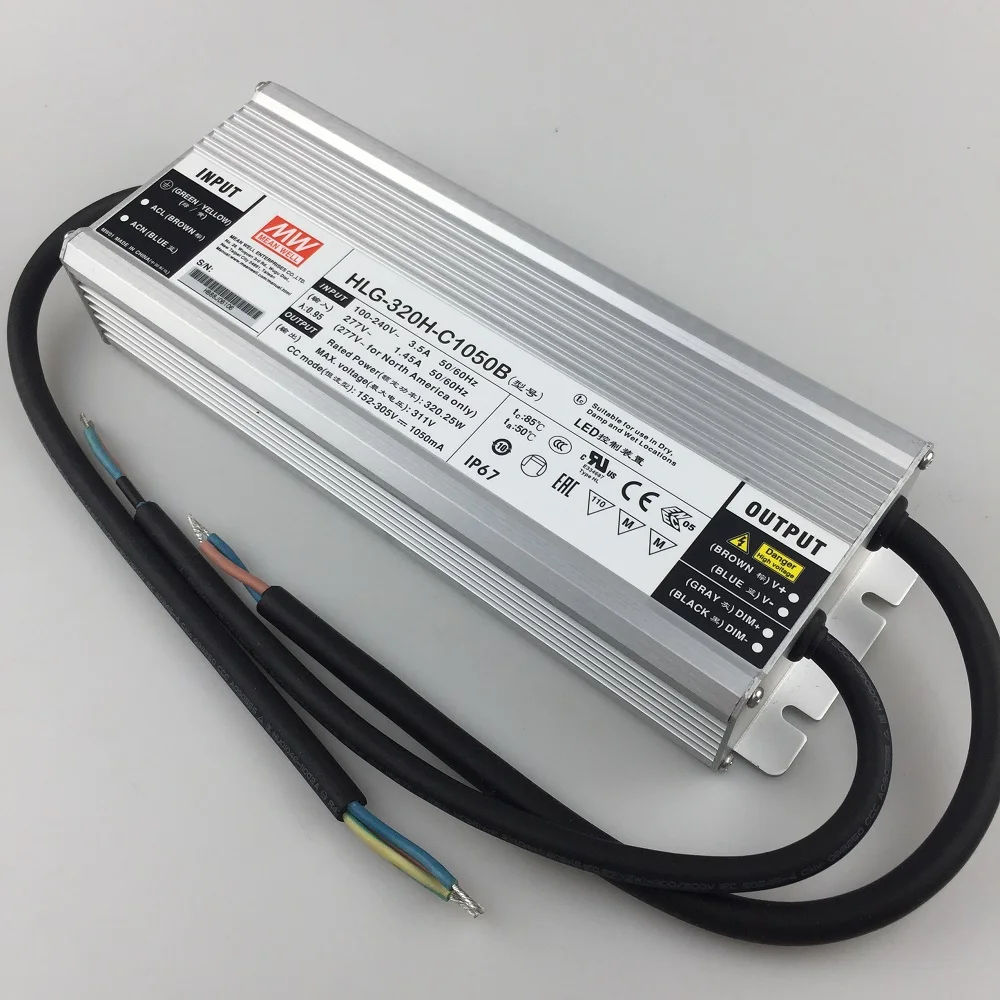 Dimmable Meanwell 320 Вт Светодиодный драйвер HLG-320H-C1050B постоянного тока водонепроницаемый источник питания для 8 шт. cree Cob cxb3590