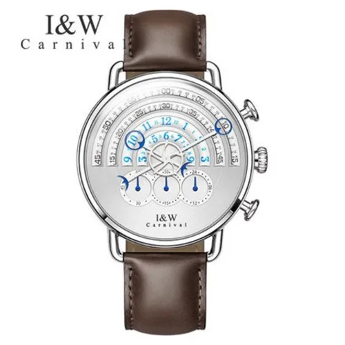 Silver white SF8816C Люксовый бренд, для подиума, уникальный дизайн, кварцевые мужские часы, хронограф, секундомер, часы, мужские часы, военная мода, полная сталь, кожа, reloj - Цвет: Silver white SF8816C