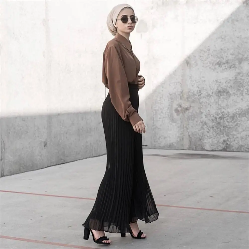 Брюки женские плиссированные однотонные с широкими штанинами тонкие шифоновые