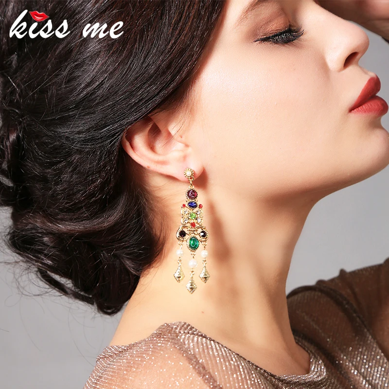 Женские Висячие серьги KISS ME роскошные геометрические подвески с кристаллами из