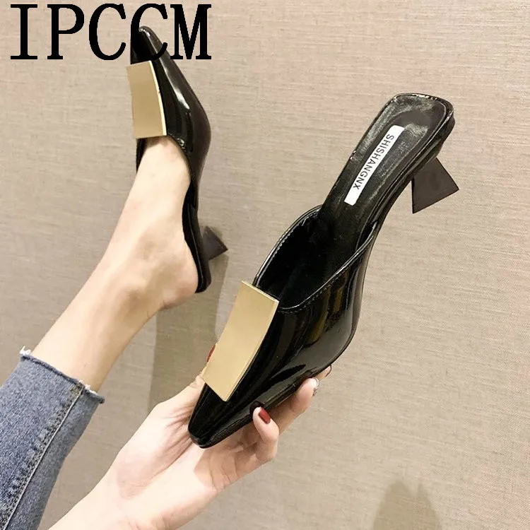 Женские туфли-тапочки с острым носком на массивном каблуке новинка 2019 | Обувь