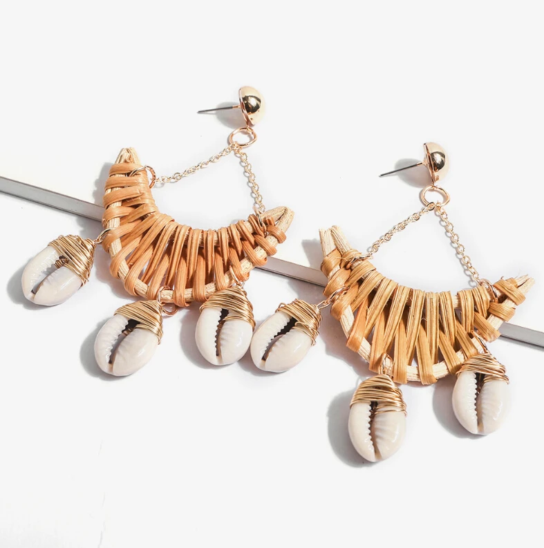 Модные женские соломенные серьги ручной работы в стиле бохо из ротанга