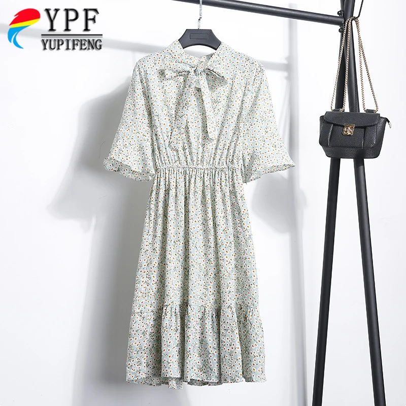 2019 женские весенне летние платья с утягивающие свободная талия и сладкий шифон