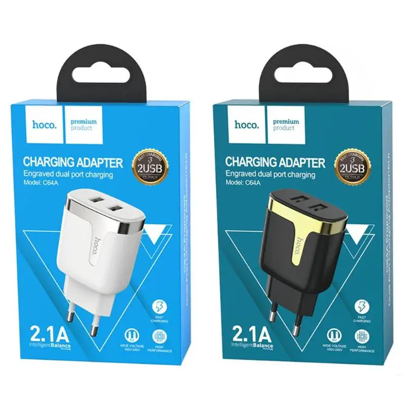 HOCO C64A двойной USB ЕС зарядное устройство Вилка Путешествия стены зарядки адаптер для телефона