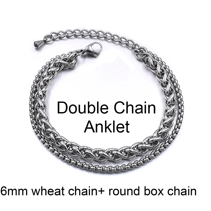6mm Wheat Double Серебряный цвет, нержавеющая сталь, пляжный ножной браслет для женщин, аксессуары, летний мужской браслет на лодыжке, цепочка на ногу, ювелирное изделие, подарок - Окраска металла: 6mm Wheat Double