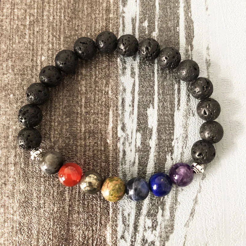Йога медитации унисекс чакра браслет Лава 7 чакра камень Boho Jewelry Натуральный камень бисером Исцеление наручные