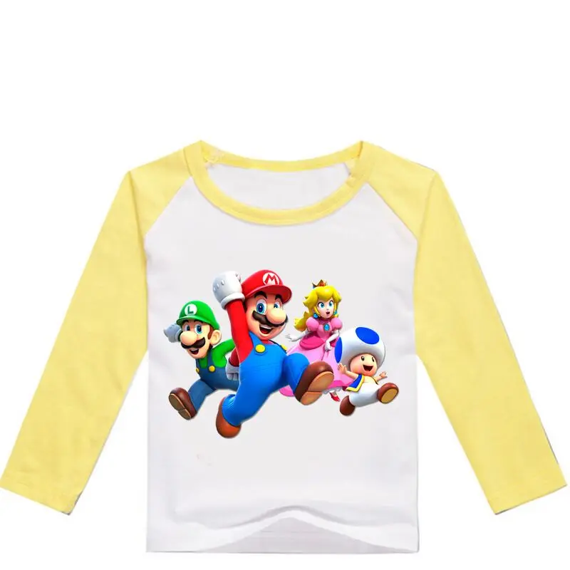 2-12Year классические игры Super Mario футболка Дети Mario Bros футболки для маленьких мальчиков топы с длинными рукавами рубашки для девочек хип-хоп Уличная
