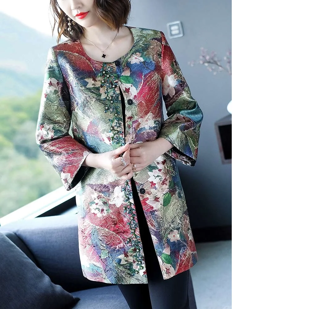 Новинка пальто большого размера Тренч 2018 осенне-зимнее женское с этническим