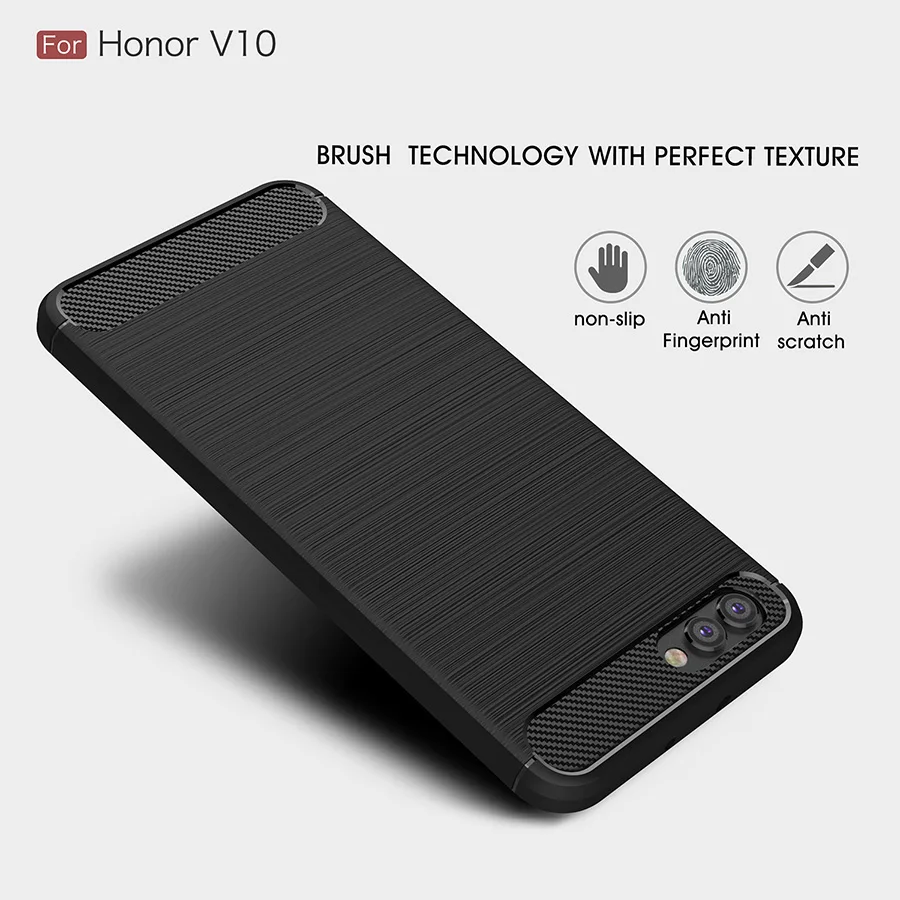 Phone Case for Honor V10 Soft TPU Silicone Carbon Fiber Back Cover Shockproof Air Cushion Corner |