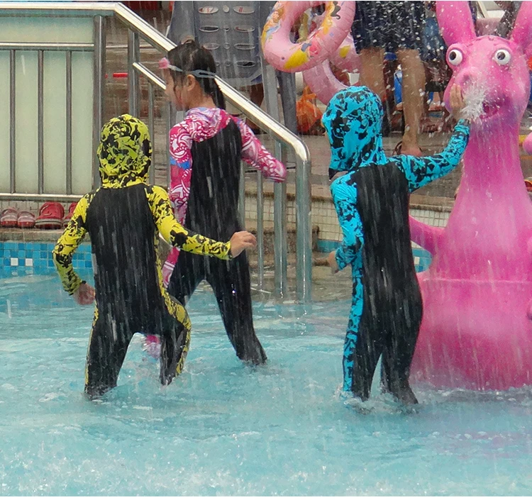 Детский цветочный купальник для дайвинга с капюшоном и длинными рукавами на все