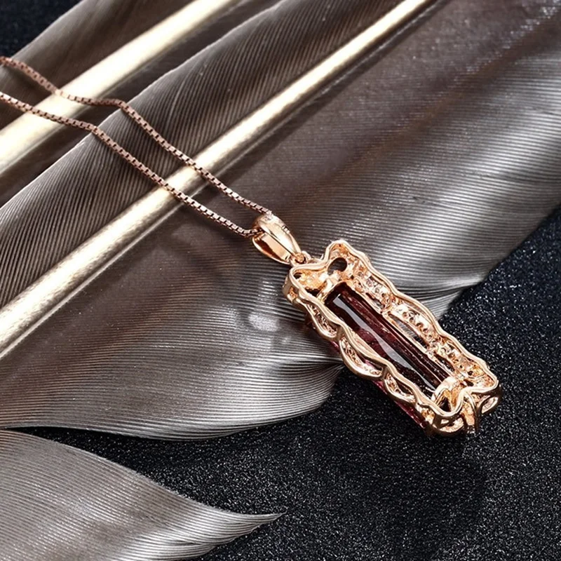 

OMHXZJ Wholesale European Fashion Woman Girl Party Wedding Gift Red Tourmaline AAA Zircon 18KT Rose Gold Pendant Necklace NA124