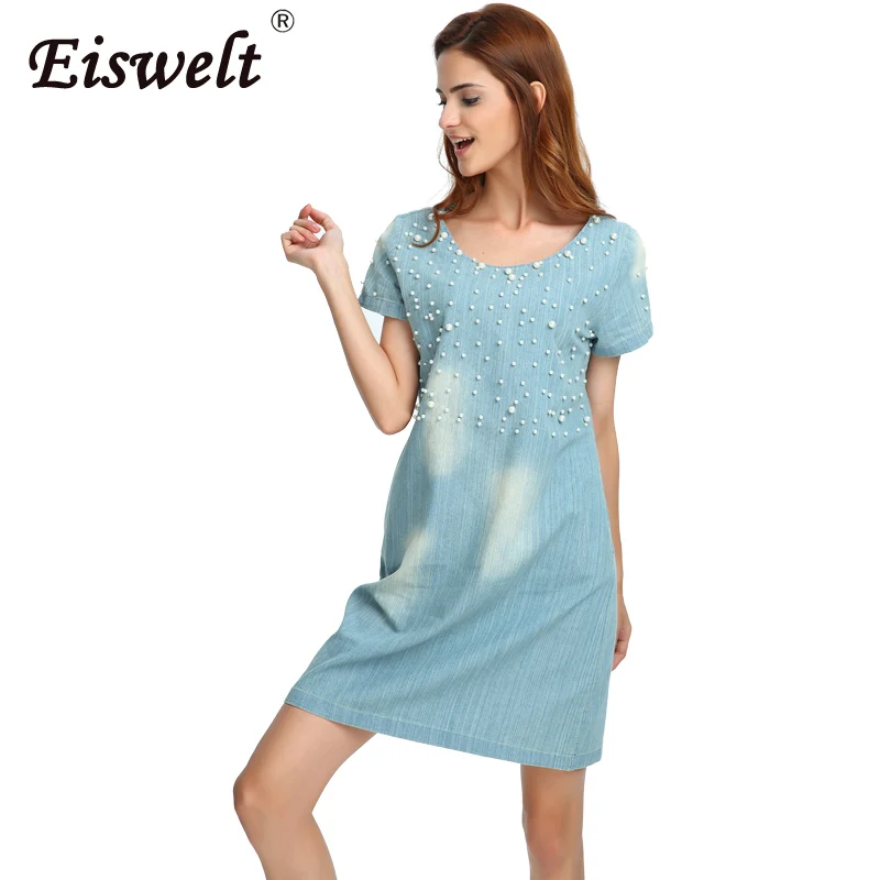 EISWELT плюс размер 5XL платье женское джинсовое Сарафан повседневное Vestido Летний