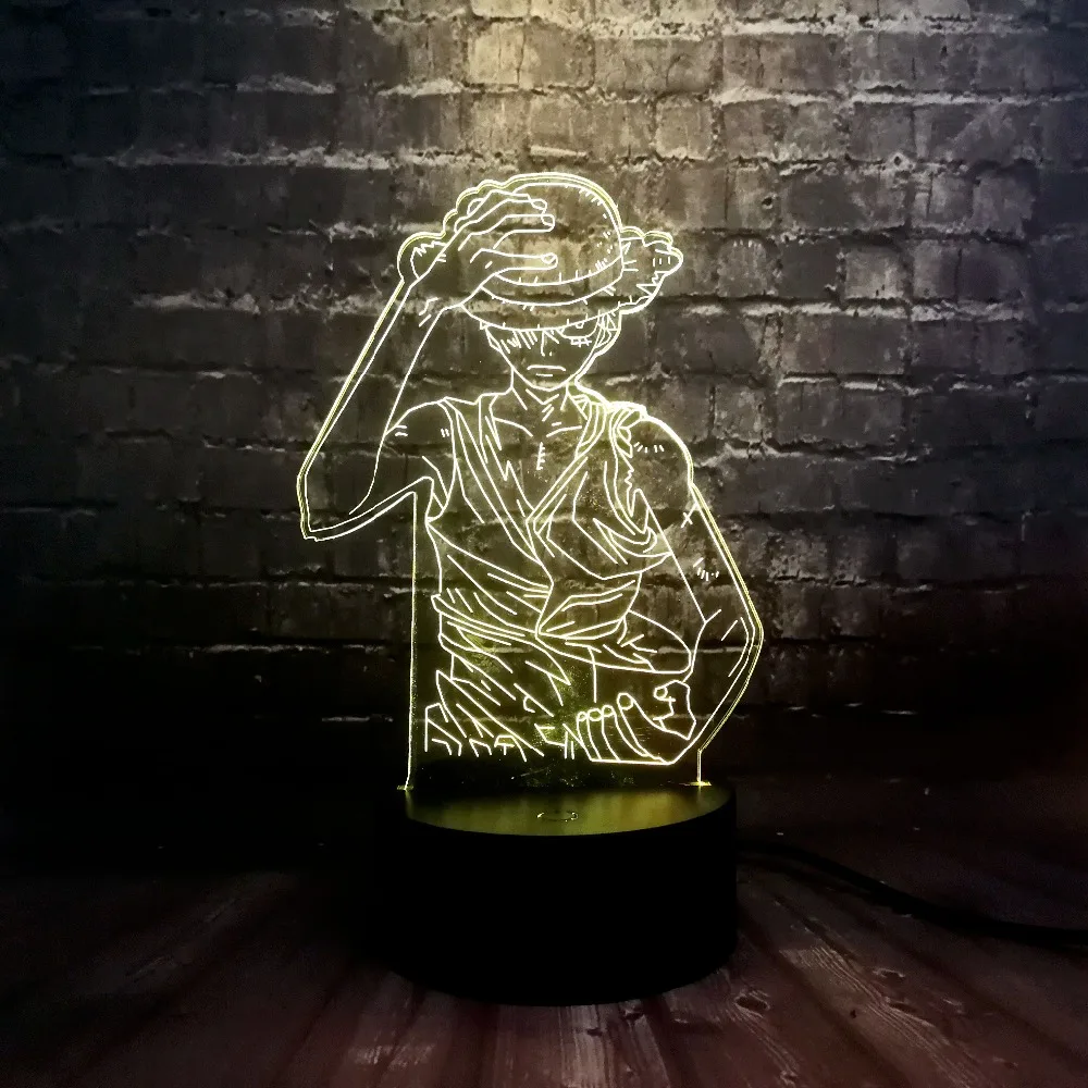 Японский аниме one piece Theme Lava Monkey D Luffy светодиодный акриловый 3D 7 цветов USB зарядка Домашний Настольный Декор ночной Светильник детский подарок