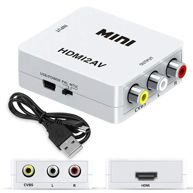 1080P мини HDMI к RCA AV композитный адаптер конвертер с USB кабелем HDMI2AV/CVBS ПК HDTV