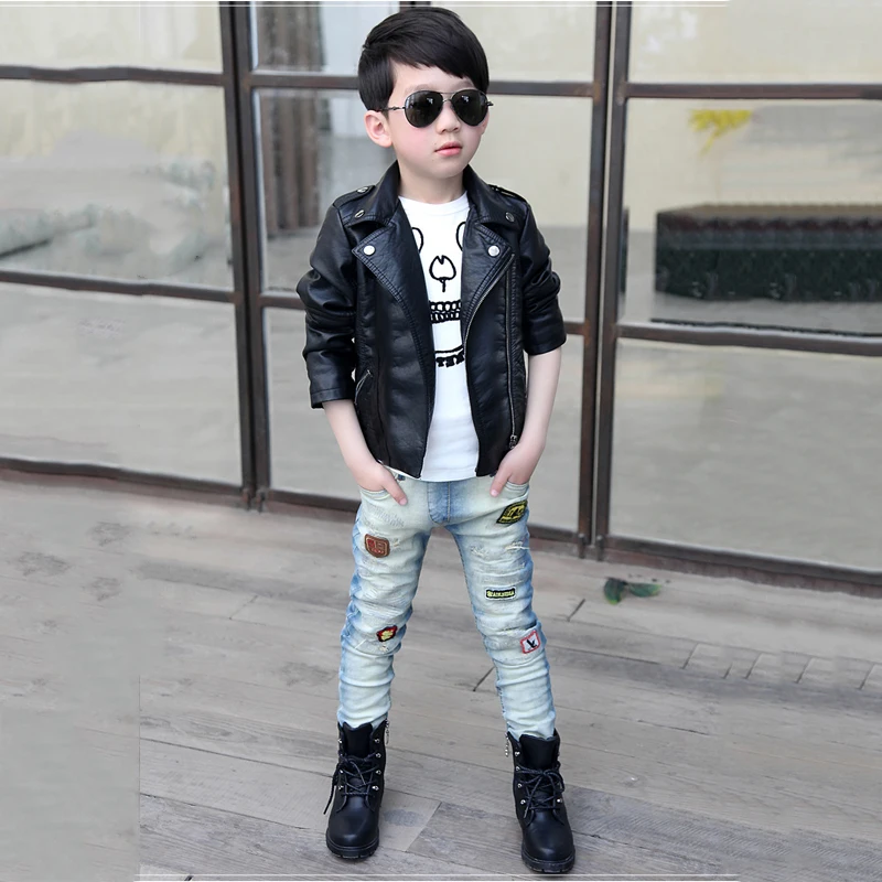 Новая кожаная куртка для мальчиков флисовая или без теплая детская на осень и