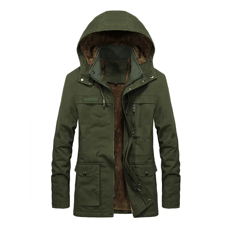 New Autumn And Winter Jacket Men's Fleece Warm Hooded Military Uniform Coat Men's Solid Color Windbreaker Jacket Men's Clothing