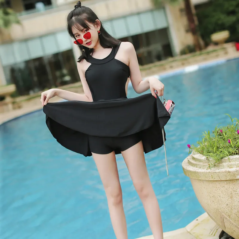 High Neck Beach Dress Female Backless Swimwear Bathing Suit For Women Ruffle Swimsuit Ladies Sexy One Piece Swim Wear Women