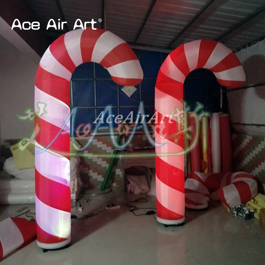 

custom Christmas decoration inflatable candy cane,air blown candy cane model with led lights for advertising