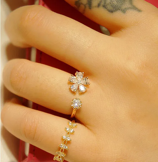 Новинка 2019 нежные регулируемые открытые кольца с цветами из циркония для женщин