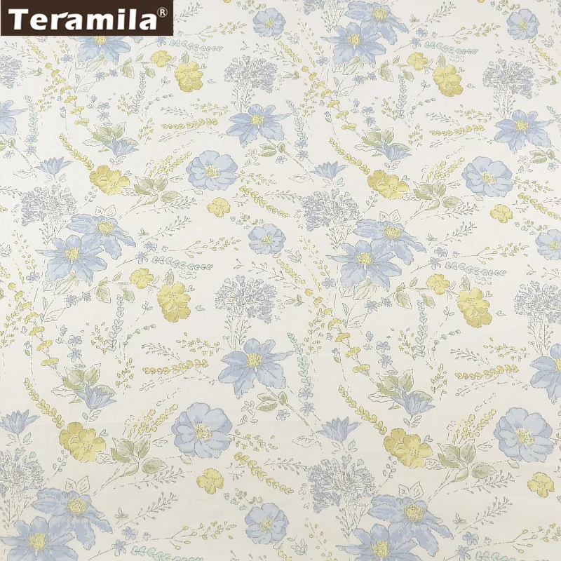 TERAMILA 100% хлопчатобумажная ткань с голубым цветочным принтом саржевая лоскутное