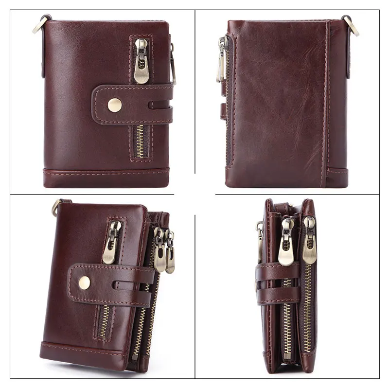 Vintage Men Leather Wallets Soft Genuine Leather Short Card Holder Chain Men Purse Brand Male wallet with Coin Pocket