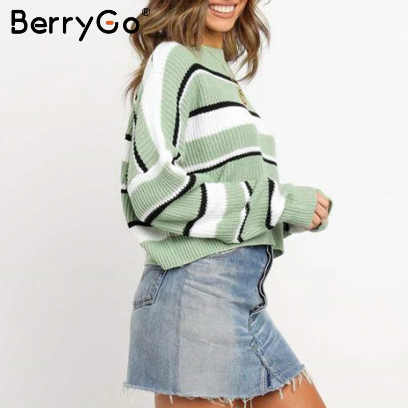 BerryGo полосатый Повседневный вязаный женский пуловер свитер с длинным рукавом