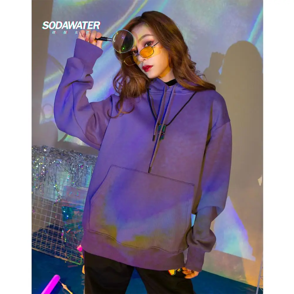 SODAWATER/флисовые толстовки для девочек; уличная одежда; Разноцветные топы с капюшоном; коллекция года; зимние свободные толстовки унисекс с длинными рукавами в стиле хип-хоп; 167W17